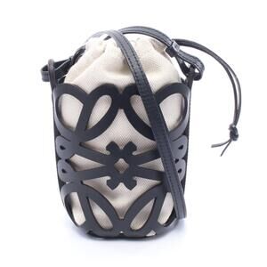 Loewe Anagram Cutout Pocket Shoulder Bag Leather Canvas Black